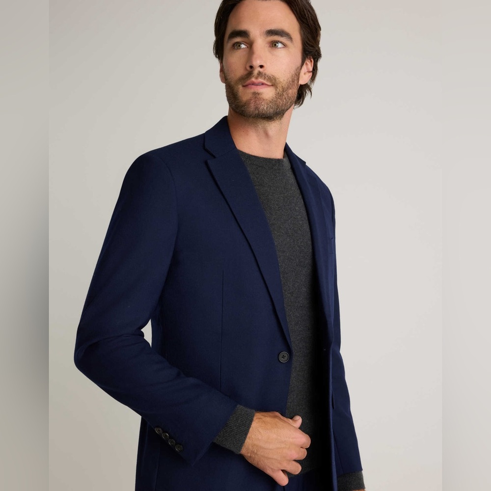 Quince Stretch Wool Blazer Navy Blue Suit Jacket Size L